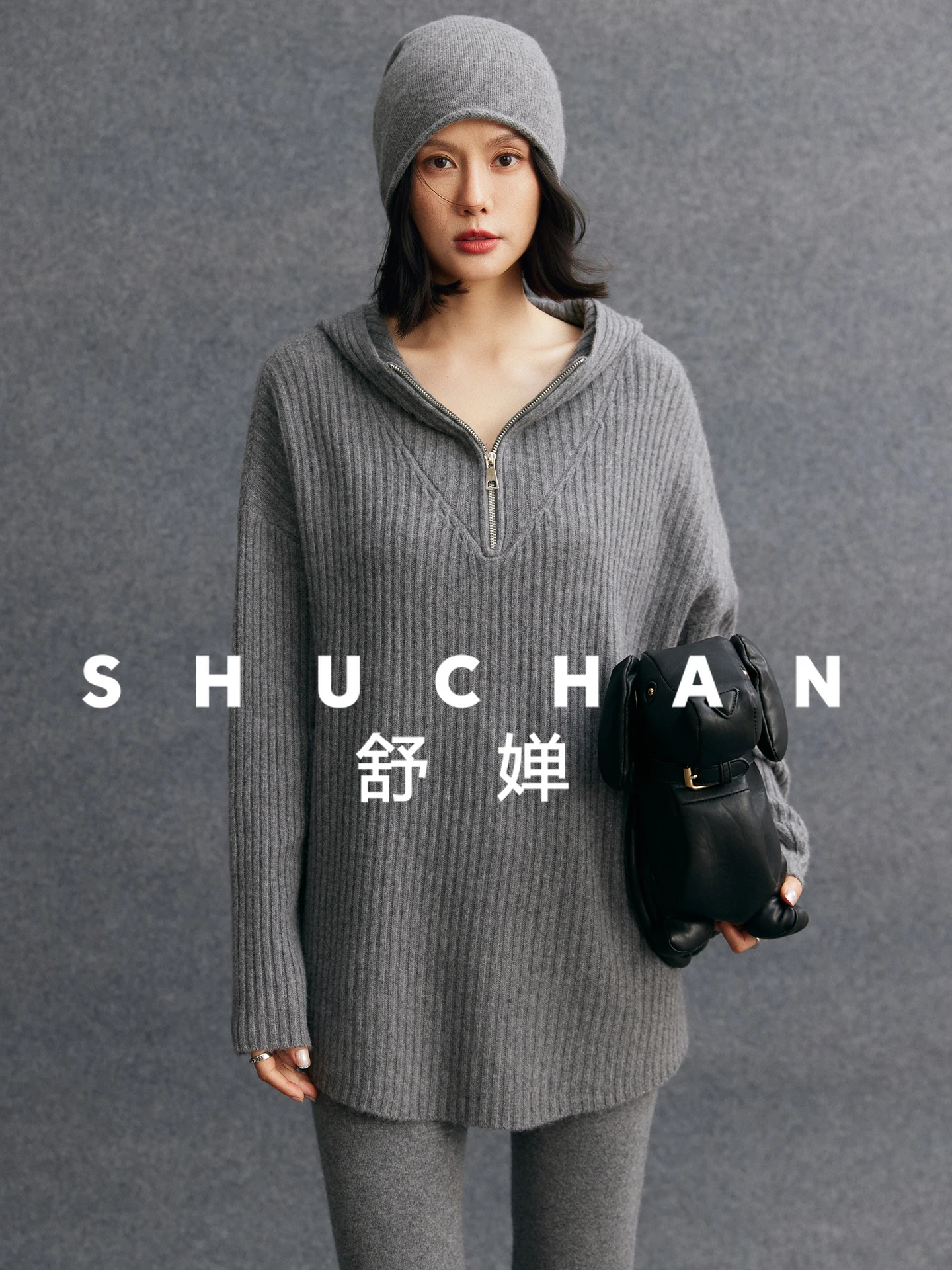 

Роскошный шерстяной кашемировый свитер с ленивым капюшоном, 490 г, женский свободный толстый свитер, осень-зима 2025 г, вязаный пуловер с полумолнией