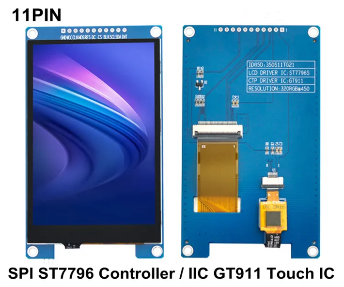 3.5 inch 11PIN/20PIN/28PIN TFT LCD Capacitive Touch Screen with PCB Board ST7796 IC IIC GT911 320(RGB)*480 SPI/8/16Bit Parallel