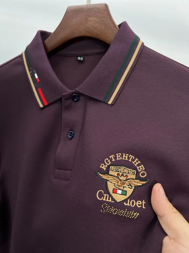 

Light luxury embroidered polo shirt long sleeved men's top Spring and Autumn high-end brand business casual 100% cotton T-shirt