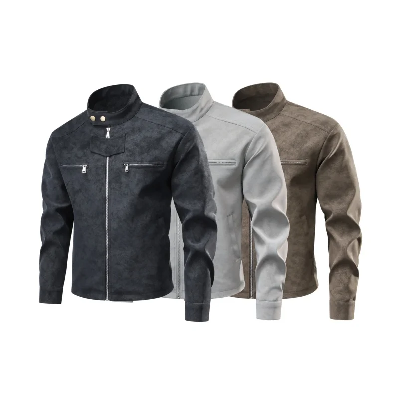 2029  Motorcycle Jacket Men ,Leather Jacket, Color-blocking Stand-up Collar Coats, PU Motorcycle Jacket, Motorbike Jacket