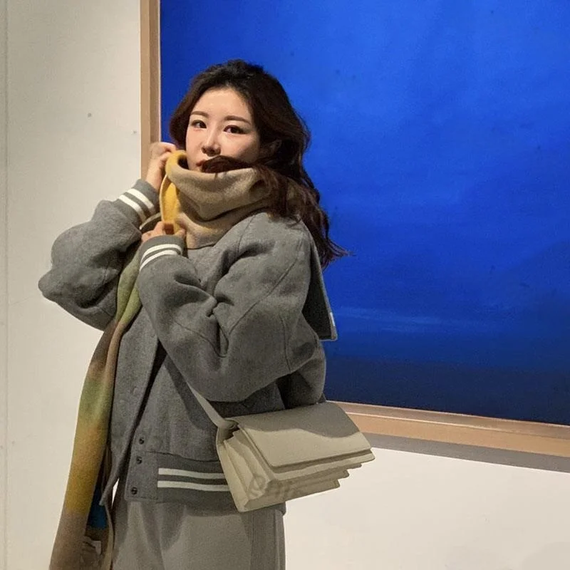 

ay Navy Collar Casual Chic Woolen Coat for Women Thiened Long Sve Straight Cut Sle Autumn Winter Outerwear