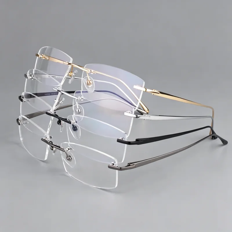 Chashma Male Eyeglasses Rimless Gafas Optical Frame Customize Reicpe Shape Eyewear Rimless Pure Titanium Spectacle for Men