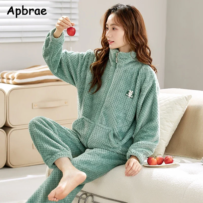 Winter Flannel Pajamas for Women Soft Warm Sleepwear Woman Cardigan Pijamas Big Size M-3XL Thick Homewear Girls Pajama