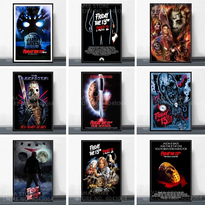 فيلم الرعب الكلاسيكي جدار الفن جيسون فورهيس الجمعة الثالثة قماش اللوحة المشارك لعشاق ديكور المنزل