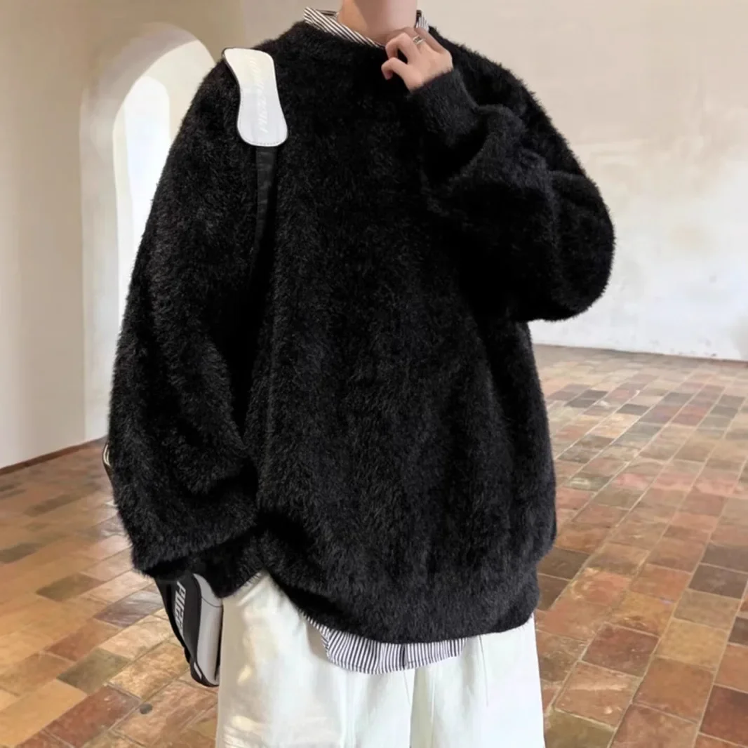 

Soft Cozy Men's Knitted Sweater Round Neck Loose Fit American Style Winter Outerwear Casual Lazy Fashion High End Feeling