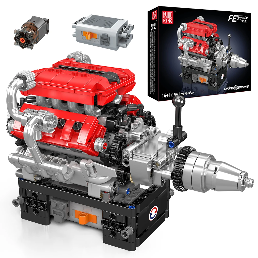Mould King 10204 Technisches Auto-Motorspielzeug Der motorisierte FE Sportwagen V8-Motor Baustein-Set Kinder Weihnachtsgeschenk