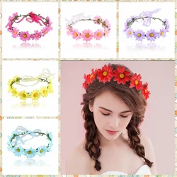 Floral Fall Boho Sunflower Crown Daisy Hair Wreath Headband Bridal Wreath Headpiece Flower Girl Headdress Props for Wedding