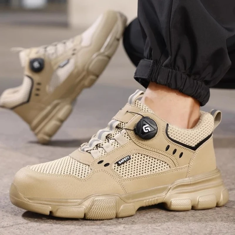 

Защитная обувь с вращающейся кнопкой, рабочие ботинки со стальным носком для мужчин, рабочая обувь с дышащей сеткой, противоударные и противопрокольные рабочие кроссовки