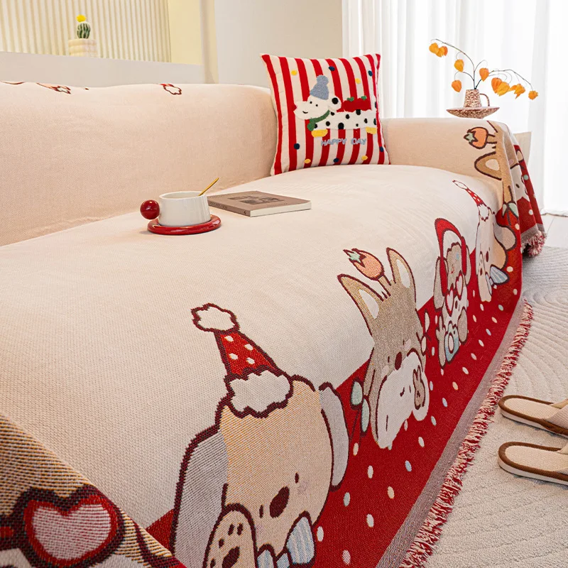 Christmas Cartoon Sofa Cover Cloth Four Seasons Anti-slip Home Decor Couch Cushion One-piece Sofa Towel