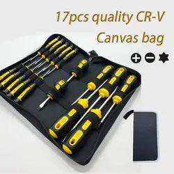 Electrician Repair Tools Kit 17pcs Changeable canvas bag packing CRV Screwdrivers Set with Magnetic Slotted Philips Torx Bits