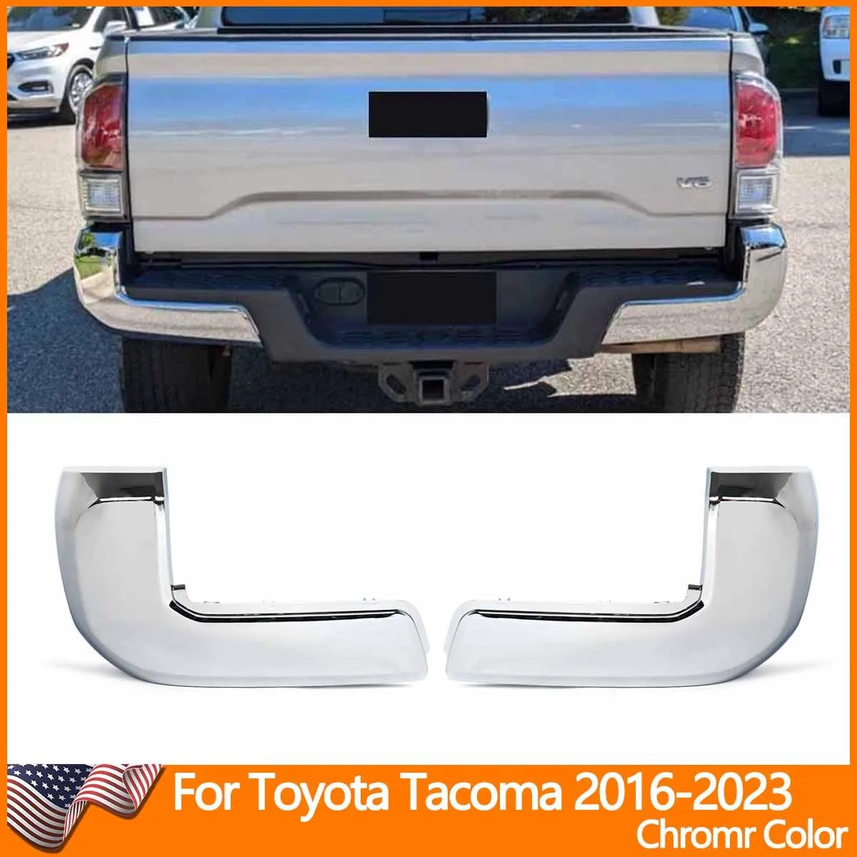 

For Toyota Tacoma 2016 2017 2018 2019 2020 2021 2022 2023 Set of 2 Rear Bumper End Caps left and right Chrome color