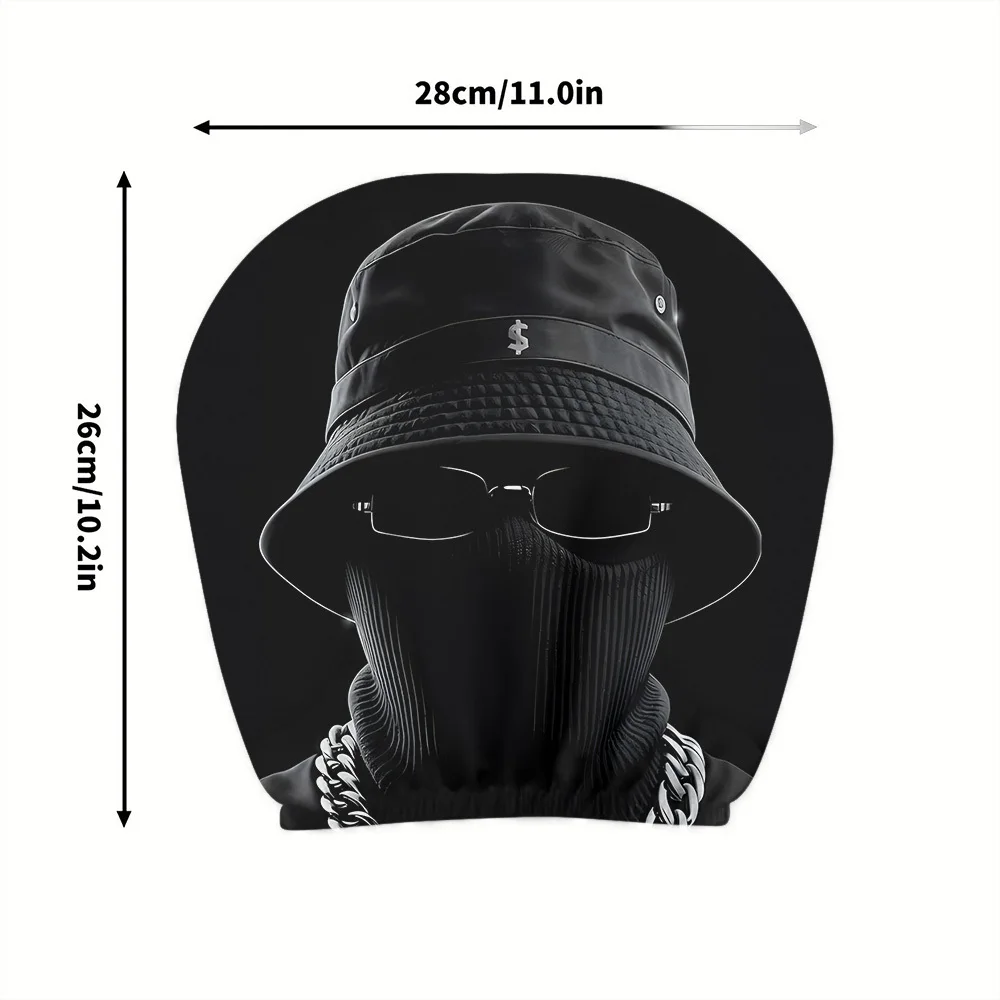 2pcs, Hip-Hop Masked Black Figure Printed Car Headrest Covers, Interior Decoration, Elastic Design,