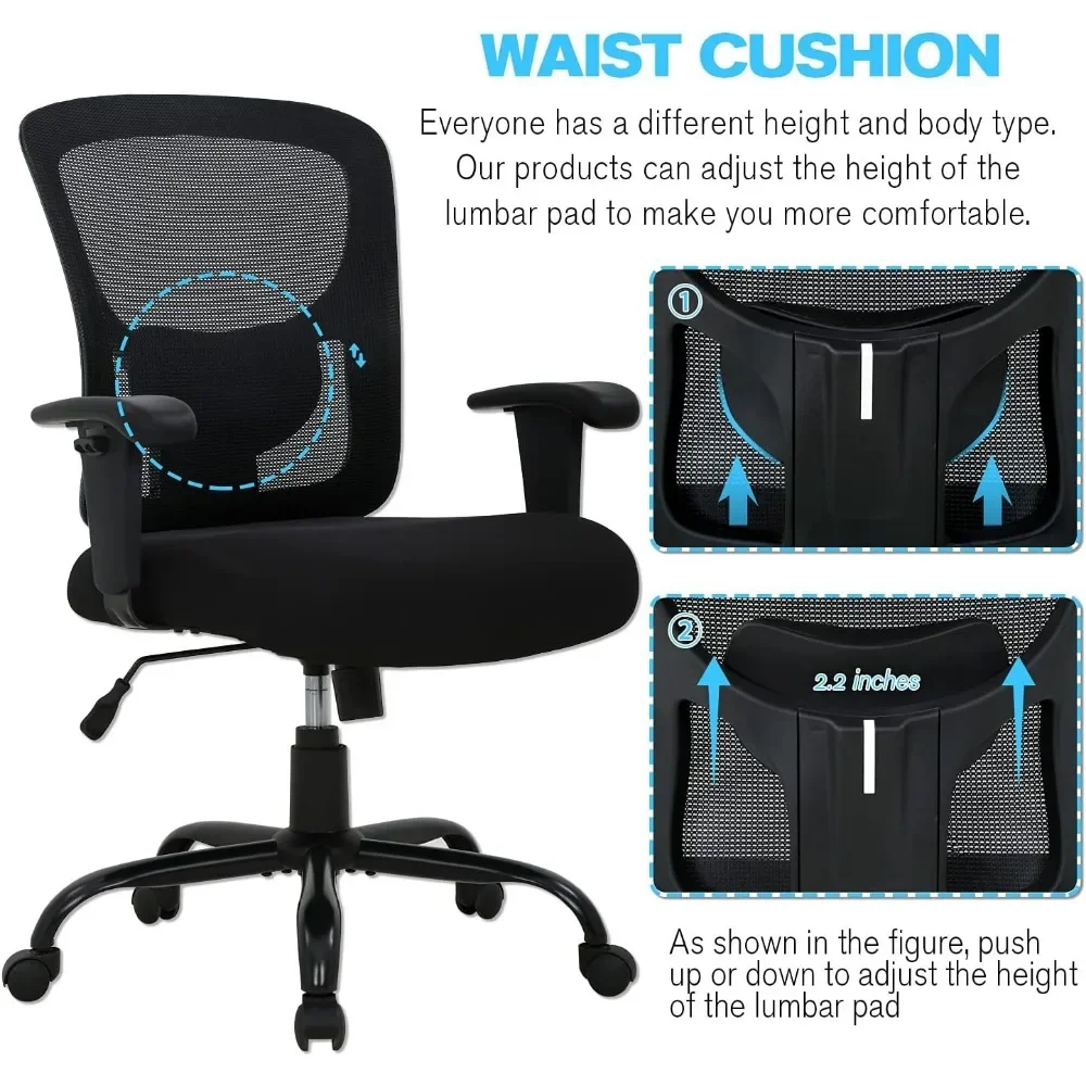 Big & Tall Office Desk 400 lbs Computer Mesh Chair for Heavy People Height Adjustable Rolling Desk Chair with Lumbar Support