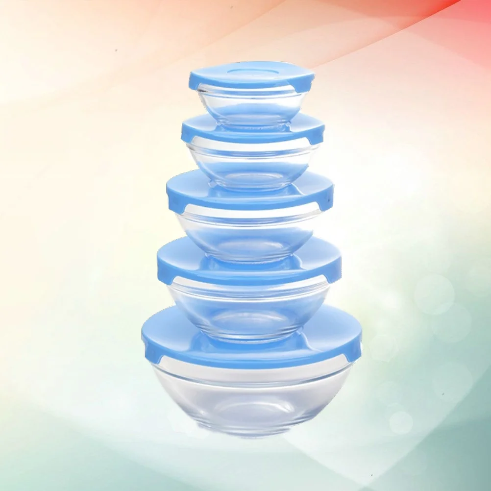 

5Pcs Glass Bowls Set Heat Resistant Premium Borosilicate Food Storage Containers Microwave Oven Safe Bento Box Freshness