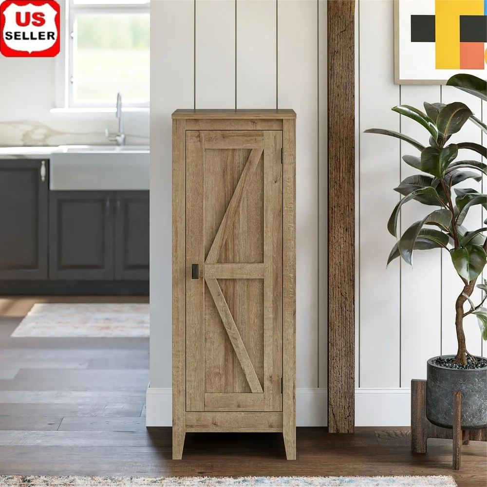 

Scandi Farmhouse Storage Cabinet Rustic Design Adjustable Shelves Indoor Organizer Office Home Kitchen Extra Linens