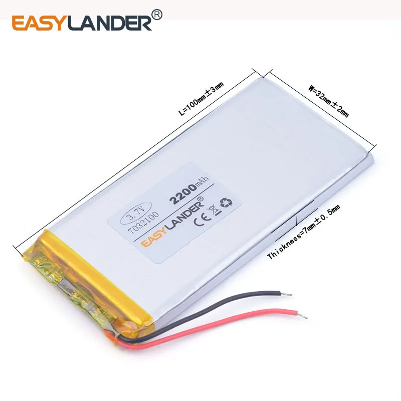 3.7V 7032100   Batería recargable del polímero de Li-ion de litio de 2200mAh para DVD móvil de la energía móvil MP5 MP4