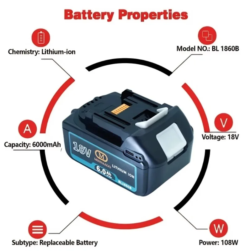 لماكيتا 18 فولت بطارية نوع-C ميناء 65 واط المدخلات/الإخراج سعة كبيرة أداة كهربائية بطارية عالمية BL1860 BL1850 BL1840 BL1830 #3