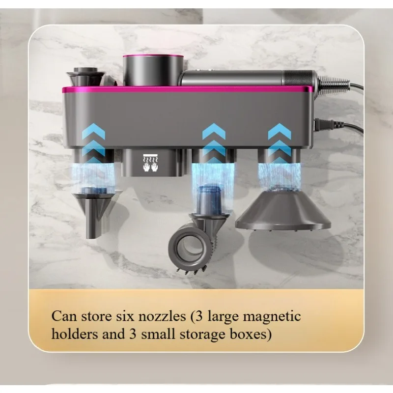 Wall-mounted hair dryer holder, compatible with Dyson, automatic hand-dry magnetic nozzle storage hair dryer accessory organizer