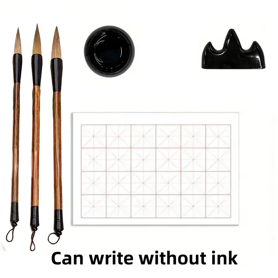 6pcs Premium Chinese Calligraphy Practice Kit - Water-Only Writing, Quick-Drying Cloth, Complete with Brushes, Inkwell & Brush H