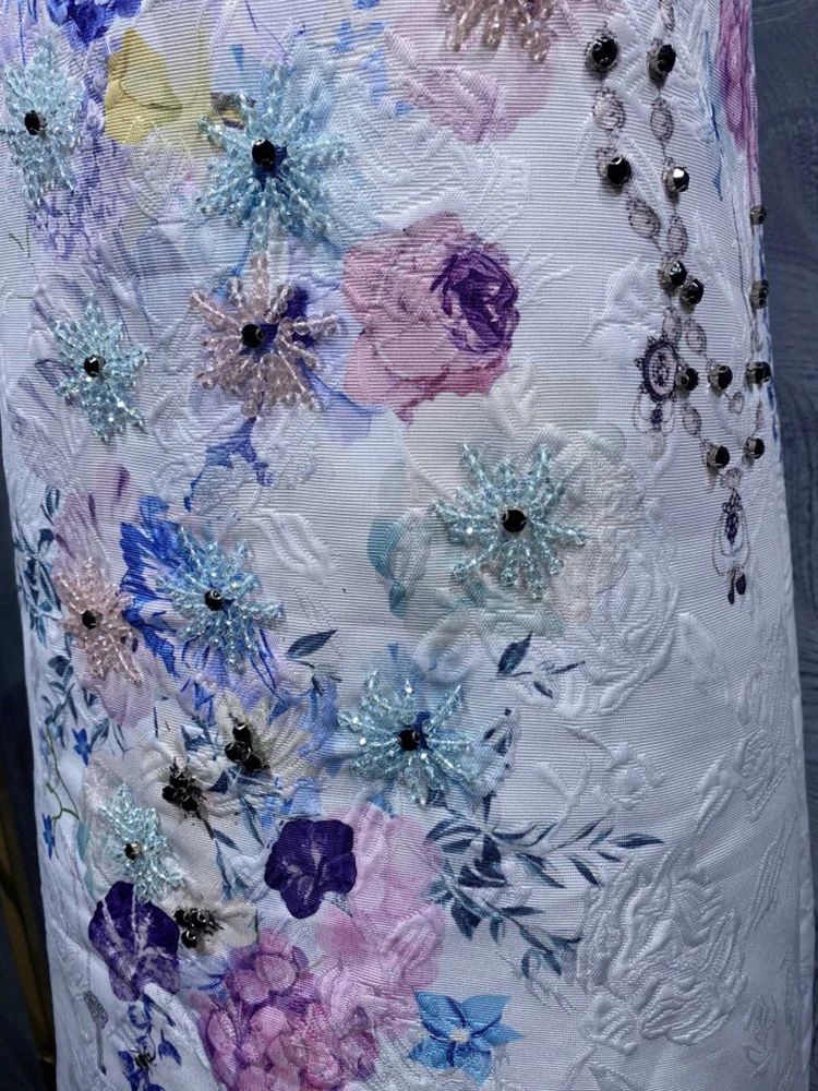 DLDENGHAN damska O-Neck bez rękawów diamenty frezowanie kwiaty drukuj kamizelka w stylu vintage sukienka moda wiosna nowość