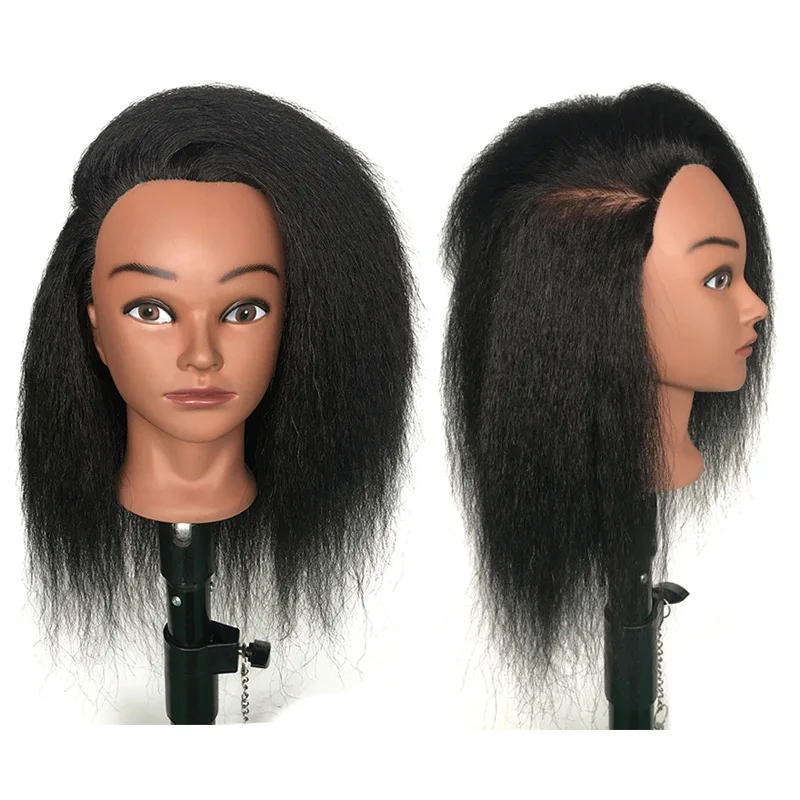 Real Human Hair Mannequin Head Black Face Afro Cornrows Long Straight Hair Styling Practice Model