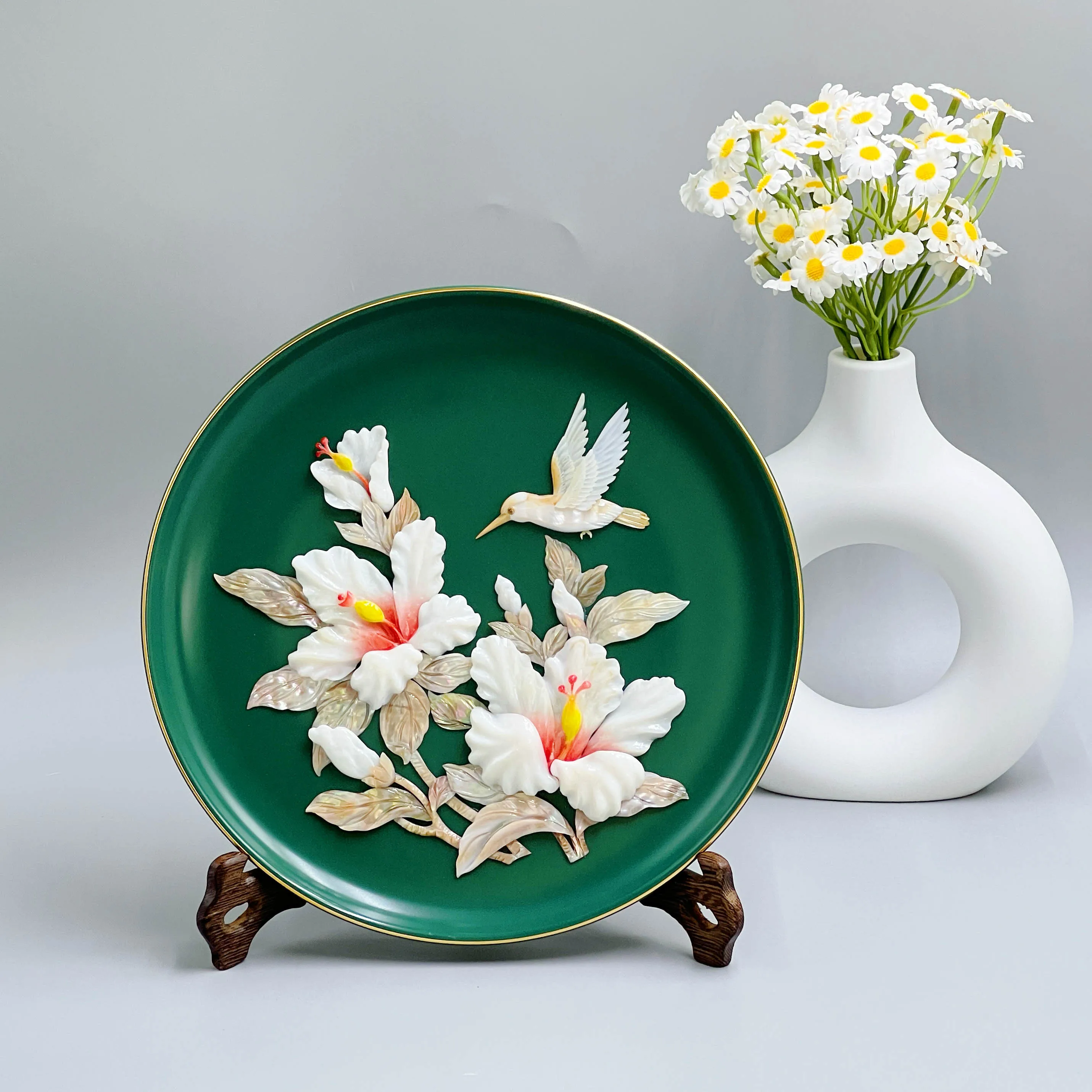 Shell Carving Souvenir Handicraft Plate Desktop Display Home Chinese Shell Art Gift Chinese Traditional Mother of Pearl Luxury