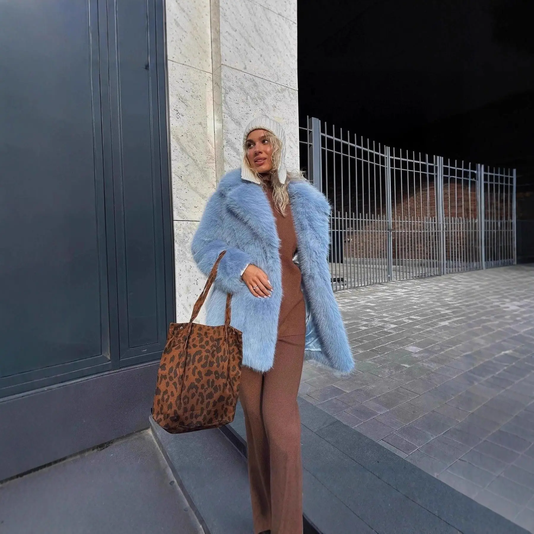 Manteau en fourrure mi-long pour femme, imitation cuir de vison, Jaet, cintré à la taille, Long, col carré, nouvelle collection automne hiver