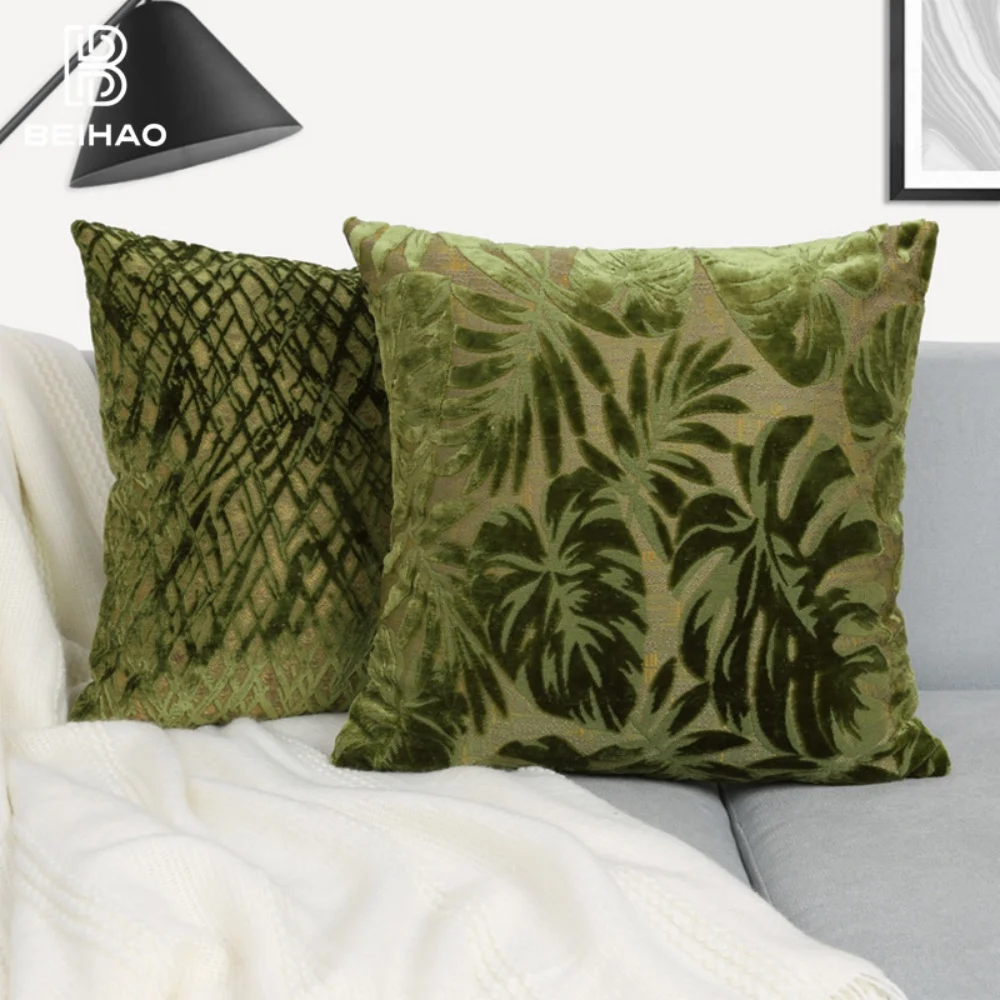 Leaf Jacquard Throw Pillow Covers Pillowcases Cushion Covers For Home Bed Room Sofa Decoration Luxury Velvet St Patrick's Day