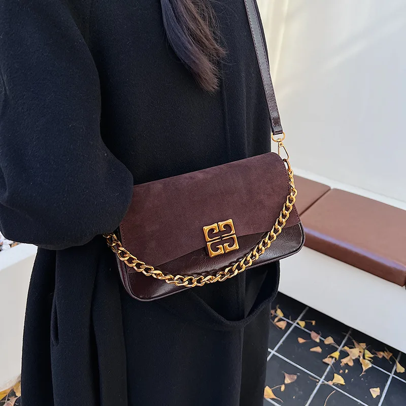 Premium Retro Matte Chain Small Square Bag Winter Trendy Designer Fashion Leopard Print Versatile Casual Shoulder Women's Bag