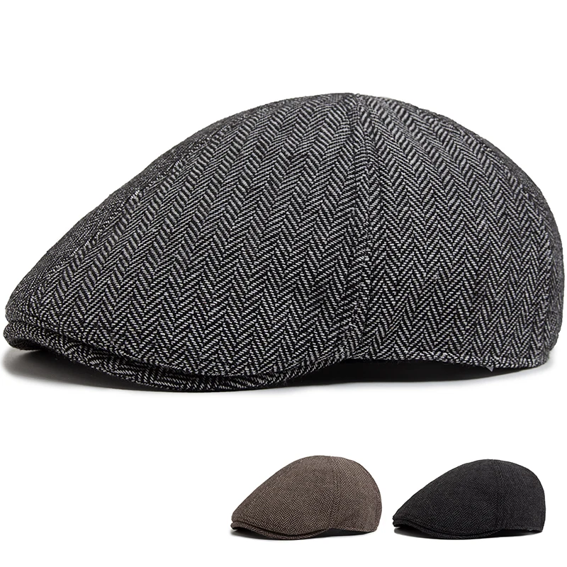 Casual Herringbone Retro Newsboy Caps Men Women Autumn Winter Warm Beret Fashion Men's Flat Cap Elastic Adjustable Berets Unisex