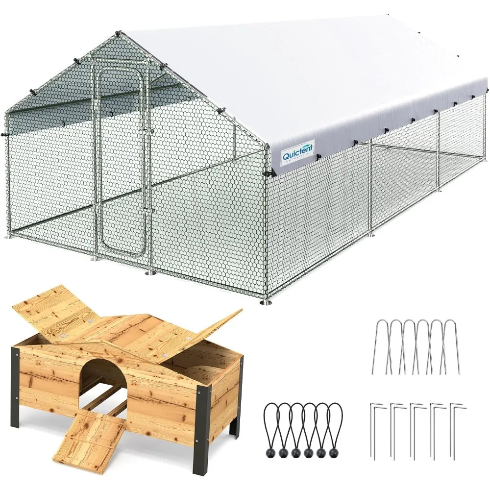 

Large Metal Chicken Coop Run W/Nesting Box for 30+ Poultry with Heavy Duty Wire Mesh and Waterproof Roof Cover, Outdoor Walk-in
