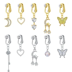 5Pcs Faux Belly Ring Butterfly Fake Belly Piercing Clip on Umbilical Navel Belly Button Cartilage Ear Clip Earrings Jewelry Gift