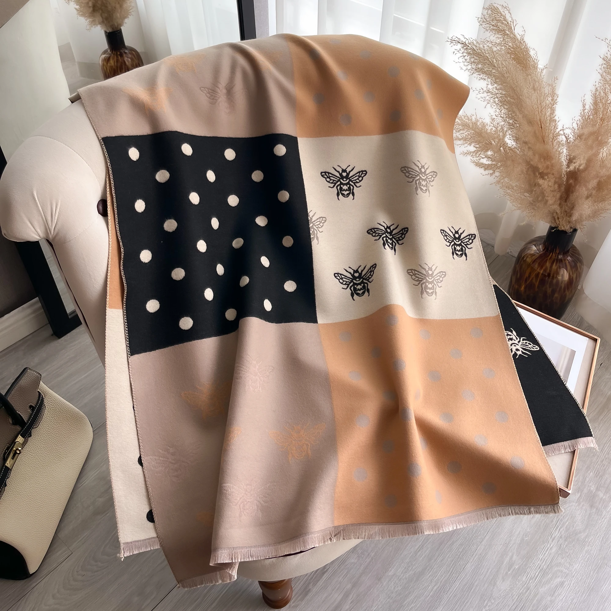 Fresh Floral Print Scarf Pashmina Cashmere Short Beard Soft Comfortable Wrap Shawl Autumn Winter Elegant Warm Scarf Shawl