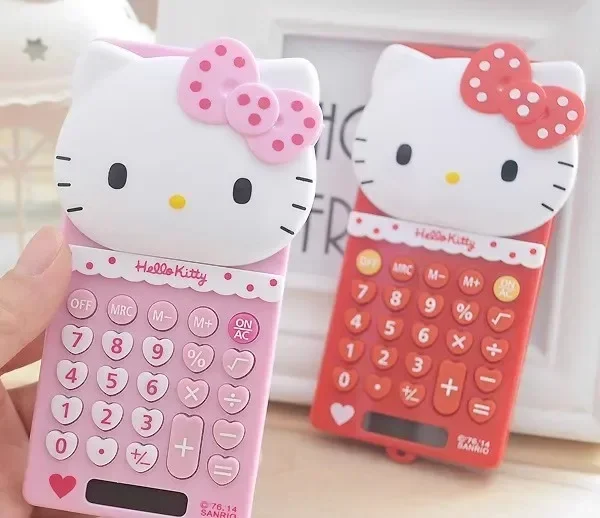 Hello kitty Kawaii Sanrio New Cartoon Portable Computer Push Cover Palm Calculator Girl Cute Learning Electronic Computer Gifts