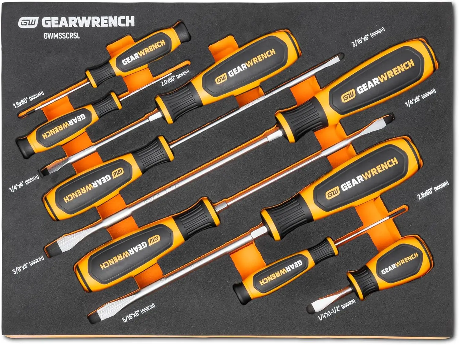 

9-Piece Slotted Screwdriver Set with Foam Tray, Dual Material Handle for Comfortable Grip