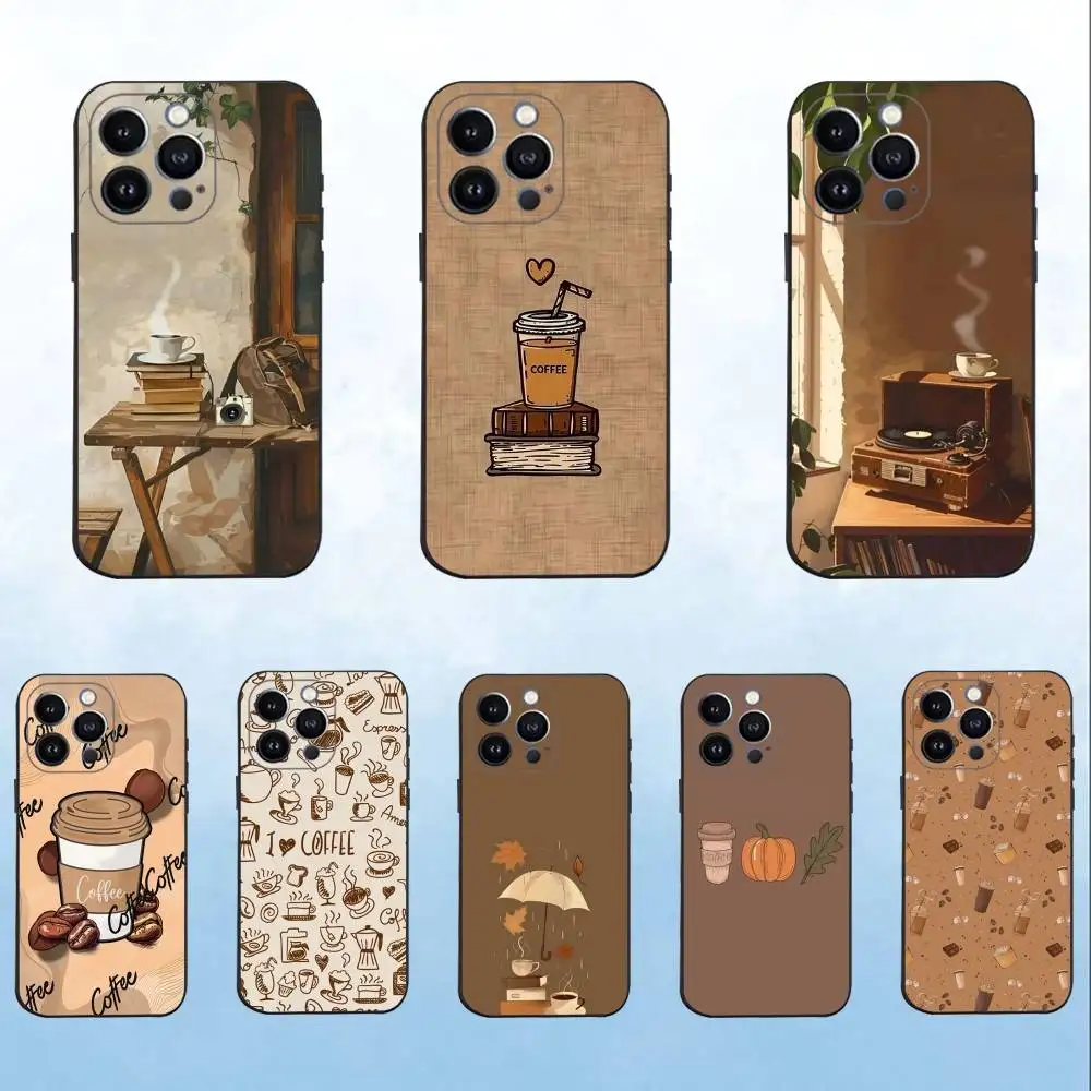 

Coffee Study Book illustration Phone Case iPhone 16,15,14,13,12,11 Plus,Pro Max,XS,X,XR,SE,Mini,8,7,Soft Silicone Black Cover