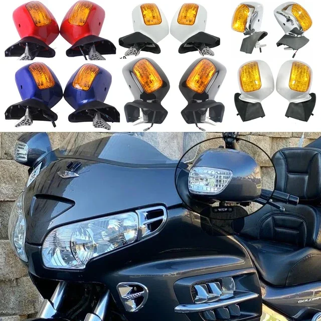 Rear View Mirrors Turn Signal Lens For Honda Goldwing GL1800 2001 2002 2003 2004 2005 2006 -2011 Black White Silver Chrome Blue