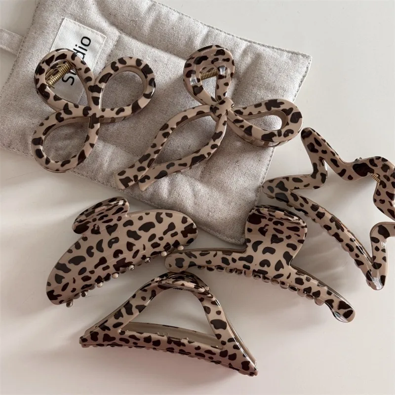 Korean fashion commuter hair grab retro leopard print large bow grab clip disc hair clip shark clip hair accessories woman