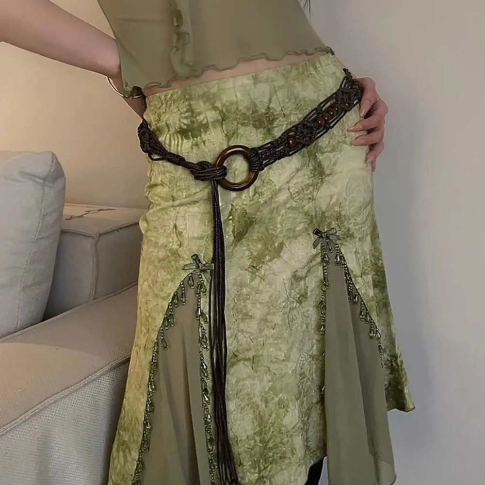 مضفر الخصر سلسلة المرأة تنوعا حزام ملابس العرقية نمط التعادل الخصر حبل الشرير Y2k التوابل الفتيات الشارع الشهير الدانتيل متابعة حزام