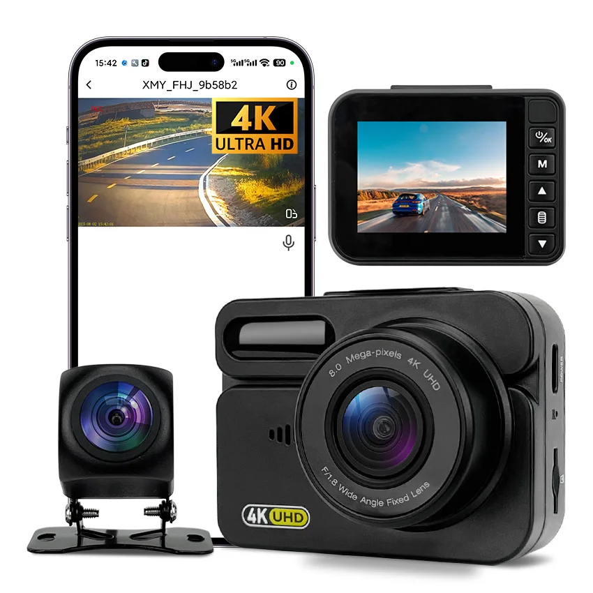 

Автомобильная камера 4K + 1080P, передняя и задняя камера с Wi-Fi, циклическая запись ночного видения, G-сенсор, режим парковки, автомобильные аксессуары