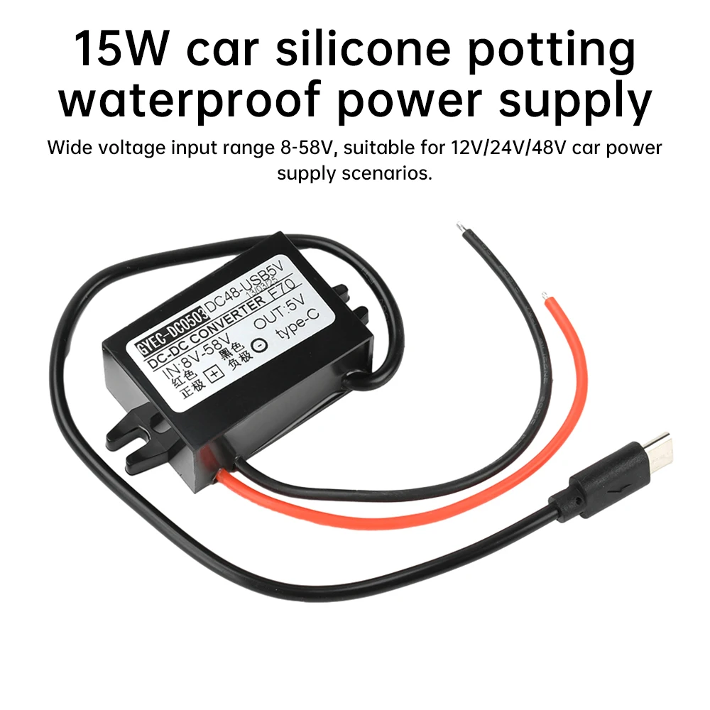 Convertitore step down di alimentazione impermeabile per potatura in silicone per auto da 15 W DC 8-58 V a 5V2-3A Modulo buck Ricarica del telefono cellulare