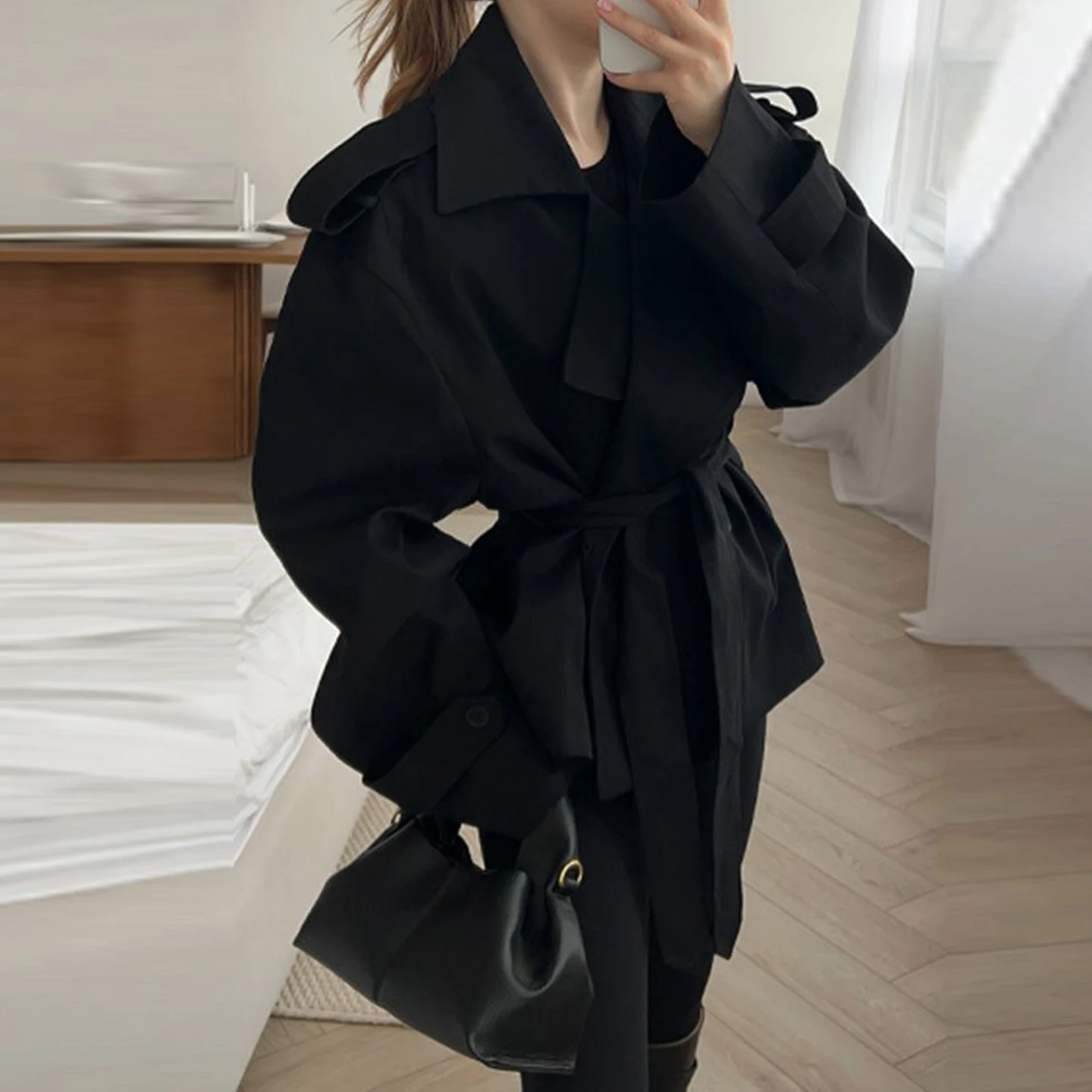 معطف Ele كاجوال بلون نقي بحزام ort Jaet للسيدات لخريف 2025 Z مناسب للملابس الخارجية #2
