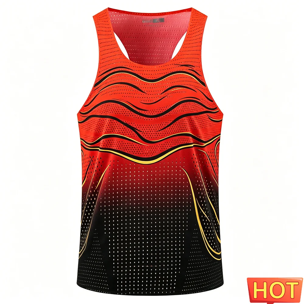 Gestreifte Laufweste mit Farbverlauf für Herren, atmungsaktiv, ärmelloses T-Shirt für Herren, Marathon-Sportweste für Herren und Damen, Herren-T-Shirts, Tanktops