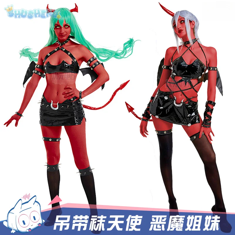 

Аниме Трусики и чулки с подвязками Косплей Костюм Scanty Knee Socks Devil Sisters Сексуальные комбинезоны Костюм из искусственной кожи