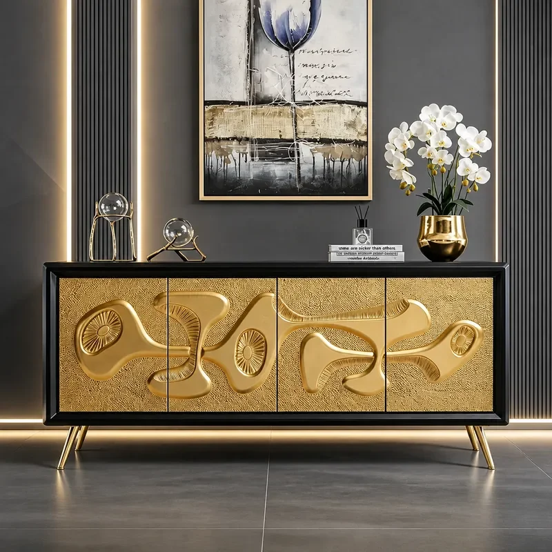 American Style Porch Cabinet Multi-functional Dining Sideboard Living Room Decorative Storage Cabinet Neoclassical 3D Carving