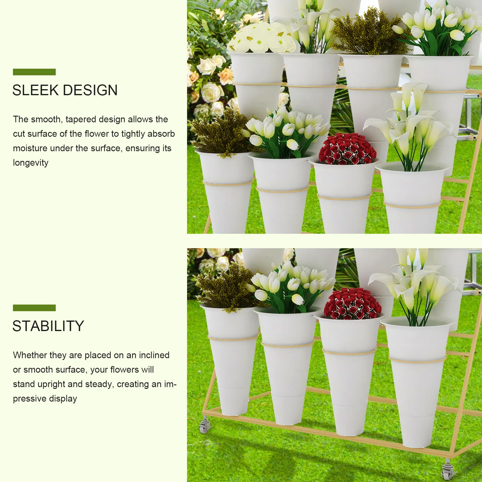 

Flower Display Stand 3 Layers Metal Plant Stand with Wheels and Foot Brake