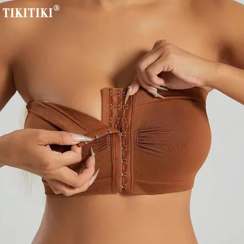 Sujetador Bandeau de talla grande sin tirantes con cierre frontal para mujer, Bralette sin costuras, Top de tubo, sujetador antideslizante para uso diario