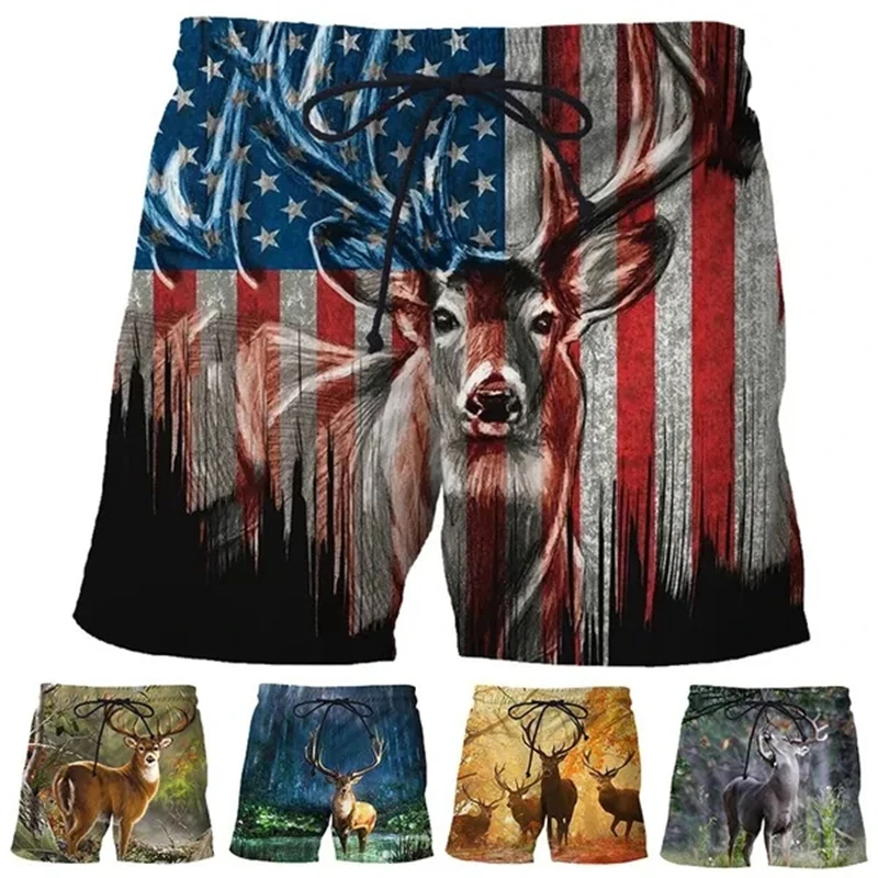 U.S. Flag Plum Deer Shorts Pants Men 3D Printed Swimsuit homme 2023 Summer Swim Trunks Beach Shorts homme Sport Gym Ice Shorts