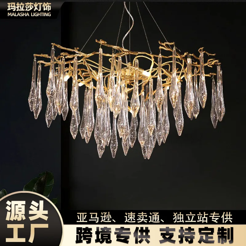 

luxury living room crystal chandelier all copper French branch lamp bedroom dining room creative personality Zhongshan lamps