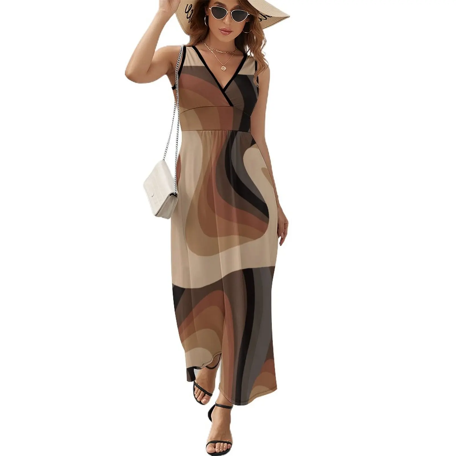 

Brown Stripes Design Sleeveless Dress Dress for girls sensual sexy dress for women women long dresses